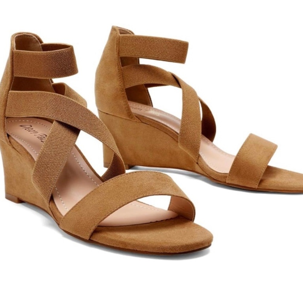 DREAM PAIRS Women's Elastic Ankle Strap Low Wedge sandals